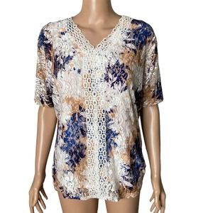 Adrienne Vittadini Lace Blouse Womens Size Small Floral Multicolored